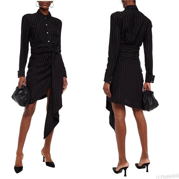 REDEMPTION Wrap-effect draped metallic striped crepe mini dress - Picture 1 of 8